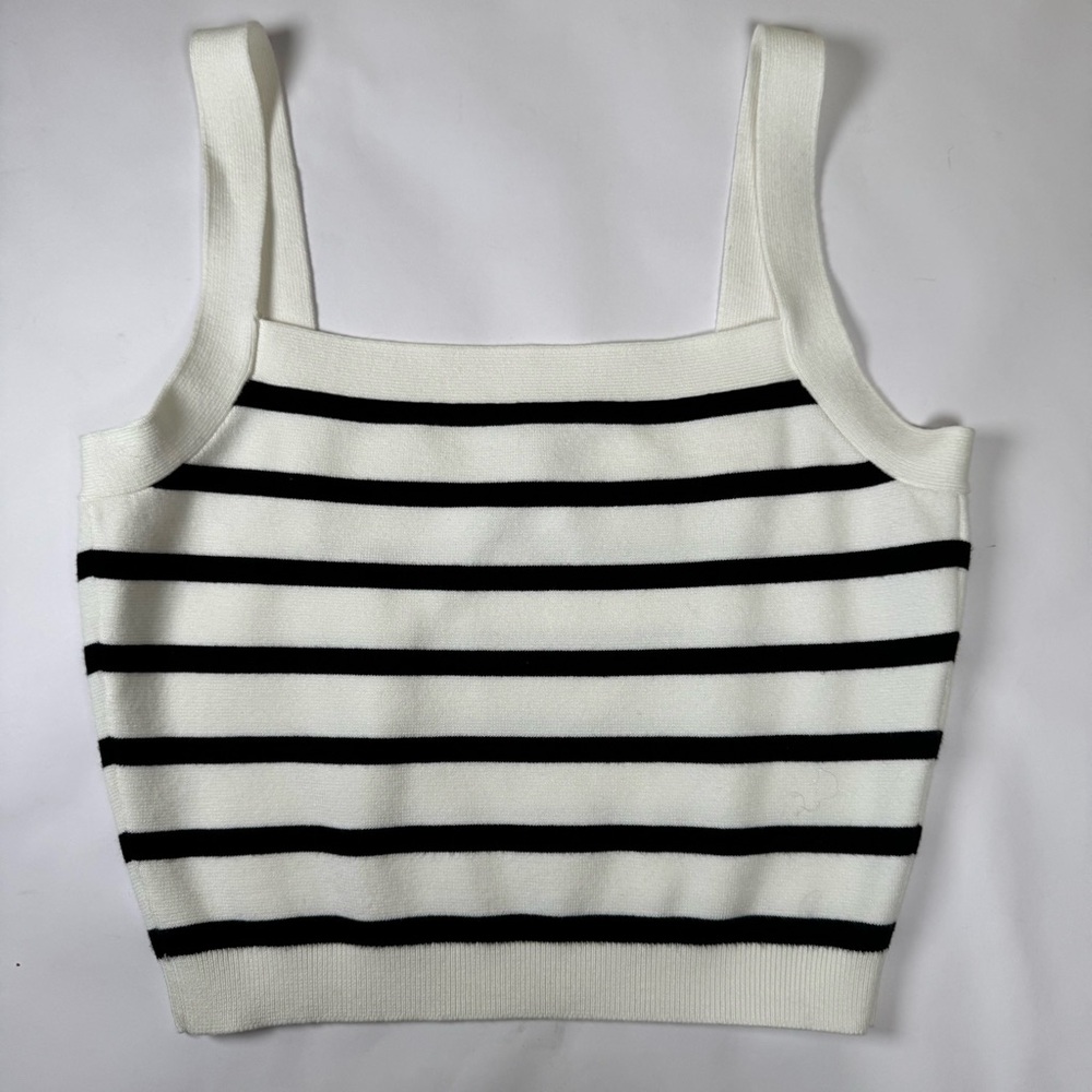 Club Monaco Black and White Striped Knit Crop Top - Size Small
